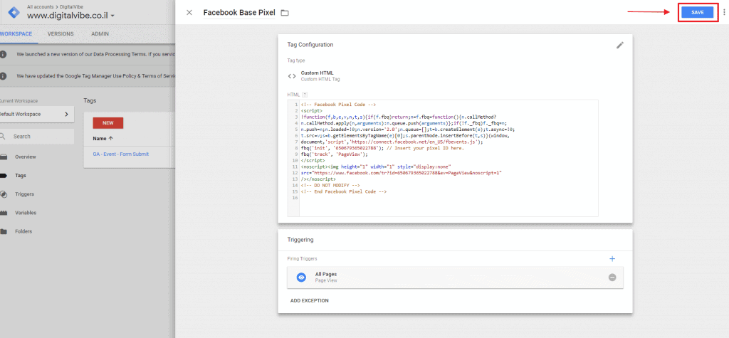 tag manager facebook pixel confirmation